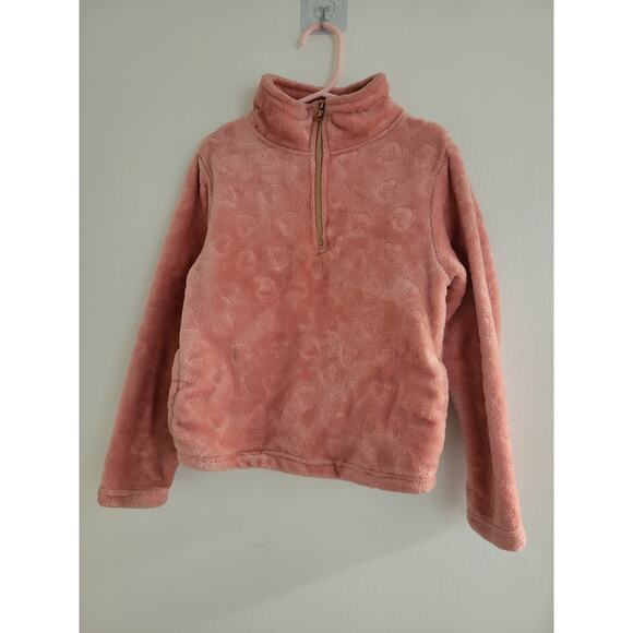 Penelope Mack Pink Embossed Heart Velour 1/2 Zip Pull Over Sweater Girls Size 6x - Picture 1 of 4